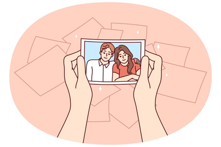 Photo with hugging couple man and woman in hands of girl experiencing nostalgia and remembering pastのイラスト素材