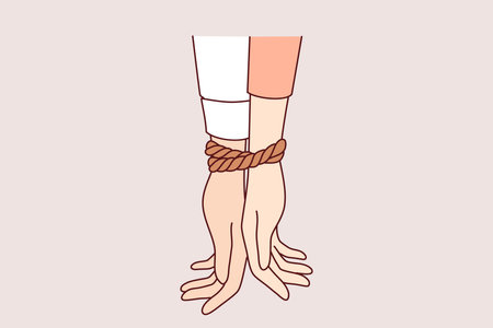 Tied hands of people in toxic relationships symbolize communication problems among men and womenのイラスト素材