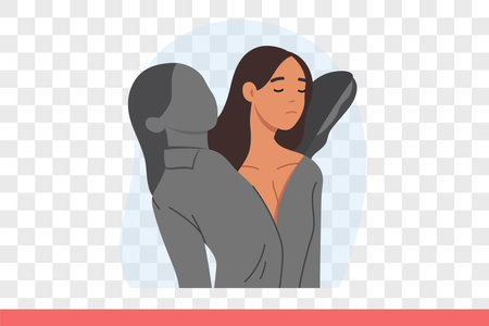 Girl with mental health problems is breaking out of old shell, symbolizing destruction personalityのイラスト素材