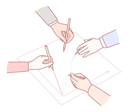 Join us for an engaging Collaborative Drawing Session where Multiple Hands create togetherのイラスト素材