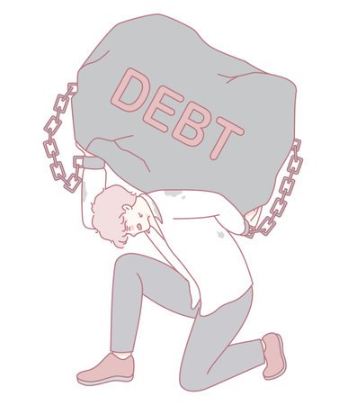An Illustration of the Ongoing Struggle and Overwhelming Pressure of Being Burdened by Debtのイラスト素材