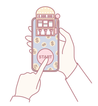 Mobile Slot Machine Gameplay on a Smartphone Enjoy a thrilling casino experience anytime, anywhereのイラスト素材