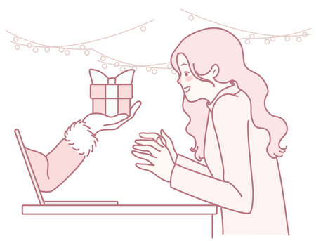 Excited Surprise Online Gift Exchange is a fun way to connect with loved ones this holidayのイラスト素材