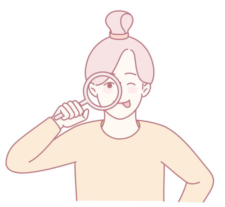 A Curious Girl with a Magnifying Glass is Delving into Natures Beautiful Detailsのイラスト素材