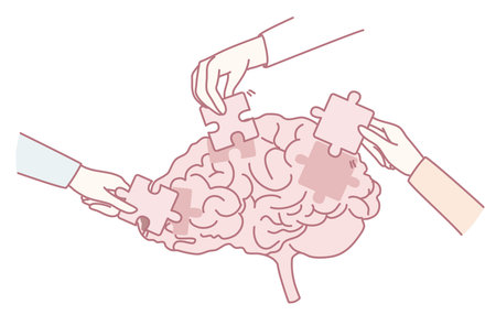 Teamwork in Mental Health An Illustration Depicting Puzzle Pieces Fitting into a Brain Conceptのイラスト素材