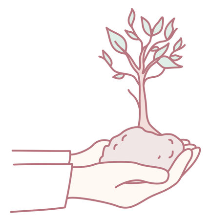 Nurturing Nature Hands Holding a Growing Tree Seedling for a Sustainable Futureのイラスト素材