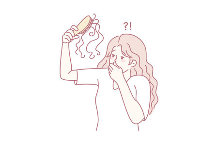 Unhappy woman frustrated with hair lossのイラスト素材