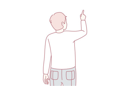 Man shown from behind emphasizing leadership through gesture towards conceptual chart and goalsのイラスト素材