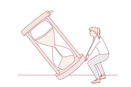 Businesswoman try to flip sand clockのイラスト素材