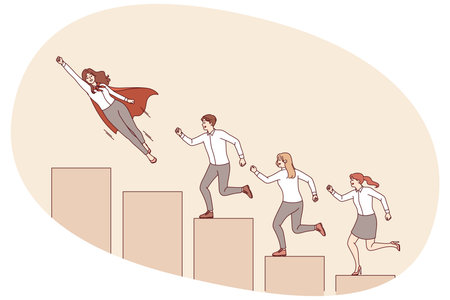 Team of business people climbs charts together and achieves success through teamwork and synergyのイラスト素材