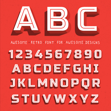 Vector Retro 3D Font with shadow. Vintage Alphabet on grunge backgroundのイラスト素材