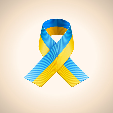 Vector Ukrainian Flag in the Ribbon. Blue and yellow stripes ribbonのイラスト素材