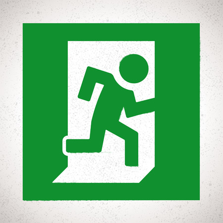 Green Emergency Exit Sign with running human figure. Vector direction signのイラスト素材