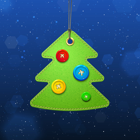 Christmas Paper Card with Hanging Label with buttons. Vector Illustrationのイラスト素材