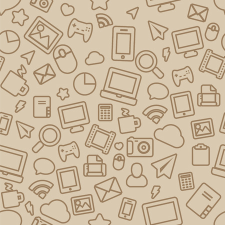 Seamless Pattern with Outline Office Iconsのイラスト素材