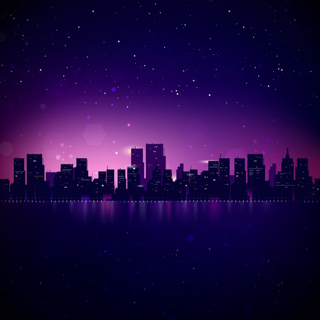Night City Skyline. Vector Cityscape Backgroundのイラスト素材