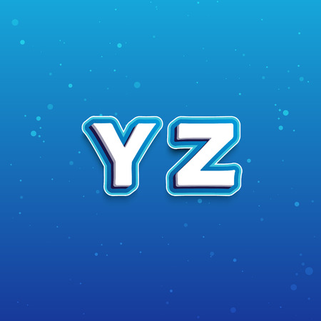 3D Font in Cartoon style with letters from Y to Z. Vector Alphabet on blue backgroundのイラスト素材