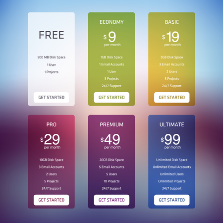 transparent pricing tables for webのイラスト素材