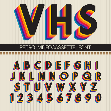 90's Retro Font. Vector VHS alphabetのイラスト素材