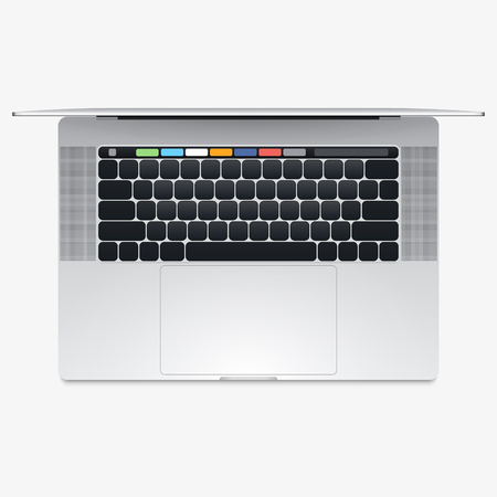 Laptop Semi Flat Icon. Vector POV illustration of opened laptop with additional touch display on keyboardのイラスト素材