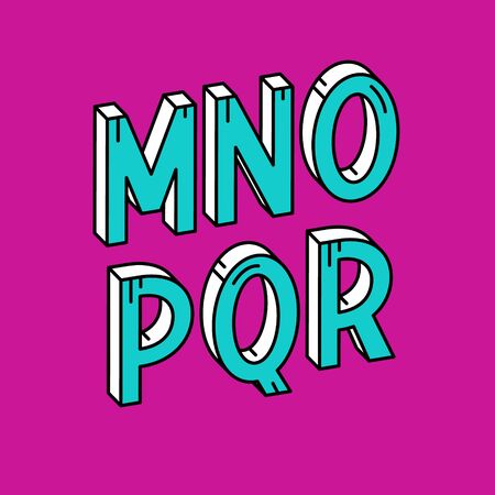 Vector Retro 3D Font. Colorful Vintage Alphabet from M to Rのイラスト素材