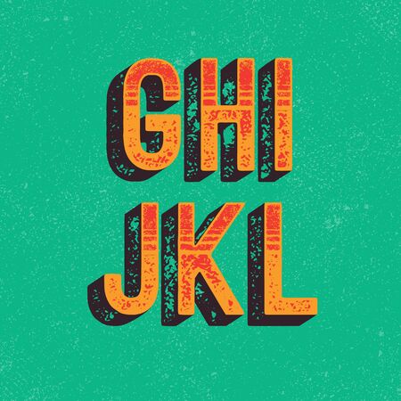 Hand Made Letterpressed Font in retro style. Vintage textured grunge alphabet with scratches. Vector illustrationのイラスト素材