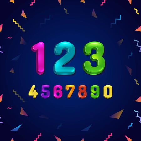 Candy colorful kid font. Cartoon candy style childhood concept alphabet. Vector illustration of cartoon numbers.のイラスト素材