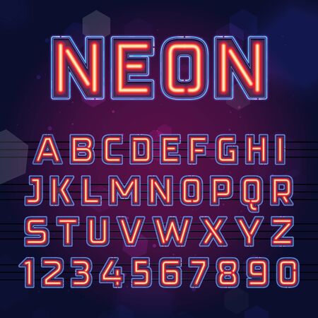 Bright Neon Light Font. Vector glowing Night Club alphabet.のイラスト素材