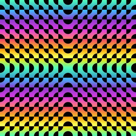 Trendy Rainbow Seamless Pattern. Seamless Minimal Geometric Texture. Abstract vector background with vivid gradient squares. Graphic design for web, print, textile, wrapping and decoration.のイラスト素材