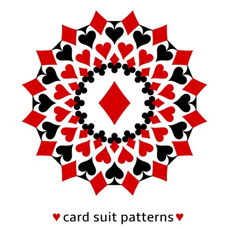 Fancy diamond card suit snowflake. Diamond in the middle surrounded with spades, hearts and clubs.のイラスト素材