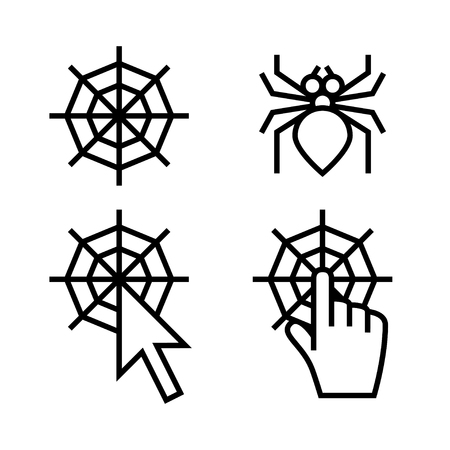 Spider web icon set. Web with arrow and hand cursors are signs of networking.のイラスト素材