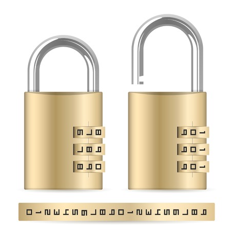 Locked and unlocked combination padlocksのイラスト素材