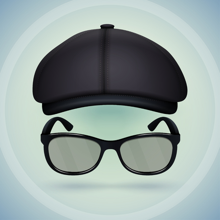 Cool black cap and eyeglasses for a nerd guy.のイラスト素材