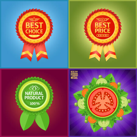 Nice label set for definition of best product features such as quality, price or healthy mark.のイラスト素材