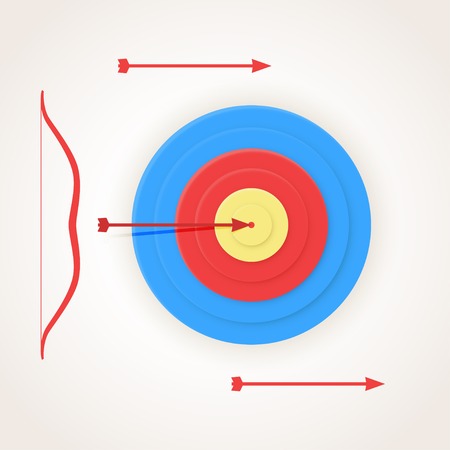 One arrow hits the center of a target, but others not.のイラスト素材