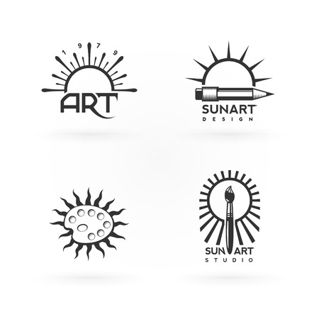 Four logo concepts of art and sun combination. Nice fit for creative people or designers.のイラスト素材