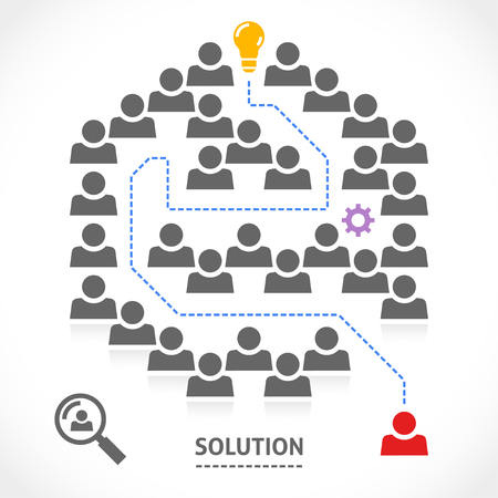 Finding the right solution in a labyrinth of bureaucracy and procedures. Conceptual vector illustration.のイラスト素材