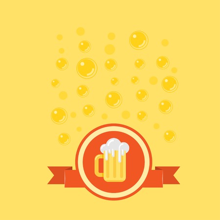 Beer badge with a bubbles on background. Yellow template for beer related design.のイラスト素材