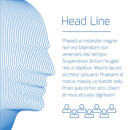Abstract brochure with blue man head and sample text. Vector background made from concentric thin line shapes.のイラスト素材