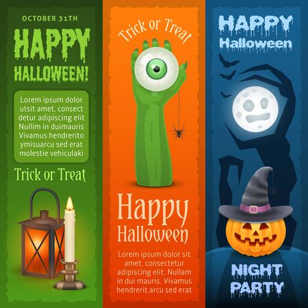 Happy Halloween vertical banners. Three types of banners for Halloween design.のイラスト素材