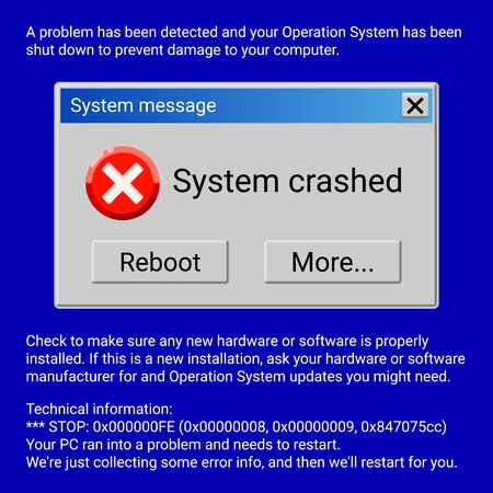 System crashed fatal error window on blue screen
