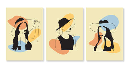 Set of women in elegant line art styleのイラスト素材