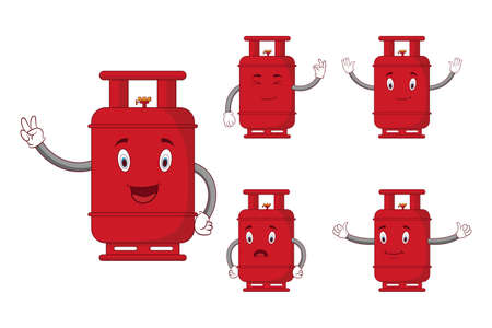 Cartoon red gas cylinder character with different expressions and posesのイラスト素材