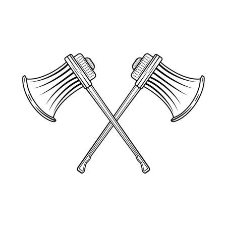 Vintage warrior crossed axe drawingのイラスト素材