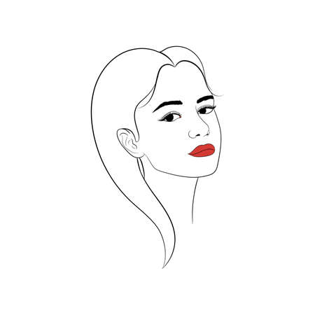 Beautiful girl head illustration in line art styleのイラスト素材