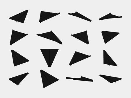Black paper planes collection with different views and anglesのイラスト素材