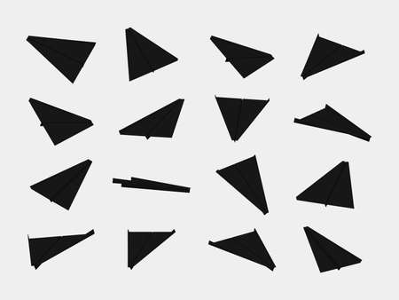 Black paper planes collection with different views and anglesのイラスト素材