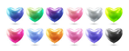 Heart balloons collection realistic 3d vector illustrationのイラスト素材