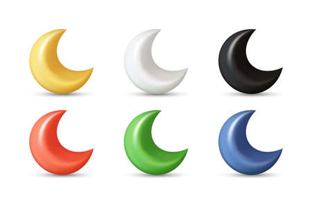 Crescent moon realistic 3d vector icon illustration with different colorsのイラスト素材