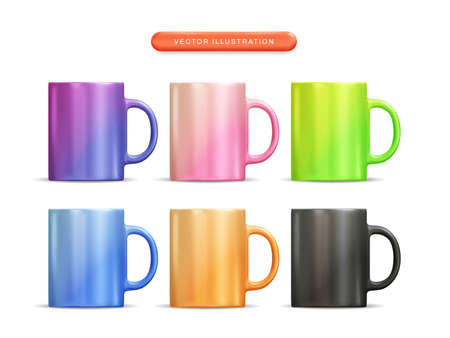 Colorful mug realistic 3d vector illustration setのイラスト素材